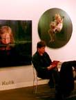 Произведения Олега Кулика из серии "Alice vs. Lolita" и Валерия Кошлякова из серии "Головы героев" на стенде галереи